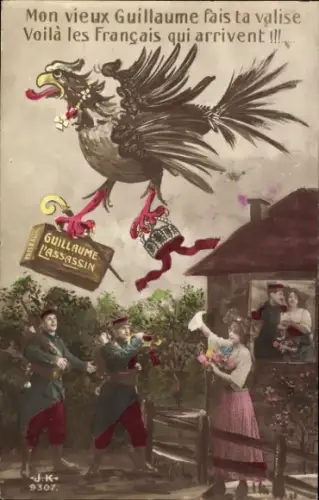 Ak Frankreich, Propaganda, Jubelnde Menschen, Adler zieht aus, Gepäck