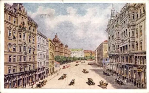 Künstler Ak Wien 6 Mariahilf, Mariahilferstraße mit Babenbergerstraße