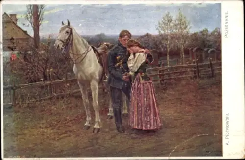 Künstler Ak Piotrowski, A., Warszawa Warschau Polen, Soldat verabschiedet seine traurige Frau