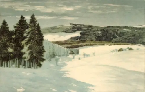 Künstler Ak Iwan, Friedrich, Malá Úpa Kleinaupa Riesengebirge Reg. Königsgrätz, Winterlandschaft