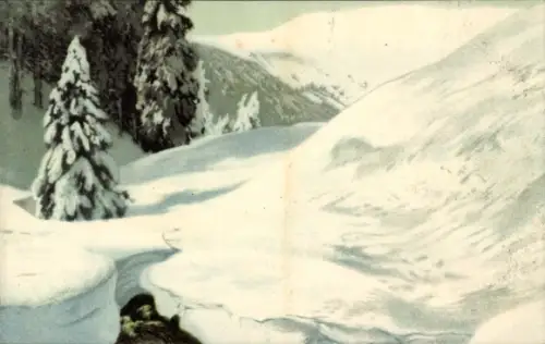Künstler Ak Iwan, Friedrich, Riesengebirge Reg. Königgrätz, Brunnberg, Winterlandschaft