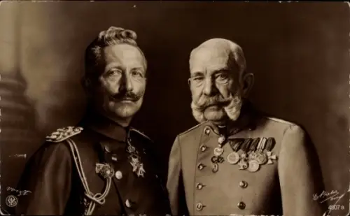 Ak Kaiser Wilhelm II, Kaiser Franz Josef I, In Treue fest, NPG 4907 b