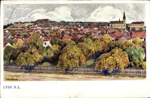 Künstler Ak Lysá nad Labem Lissa an der Elbe Mittelböhmen, Gesamtansicht