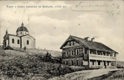 Ak Rožnov pod Radhoštěm Rosenau unter Radhost Region Zlin, Kaple a útulna turistická na Radhošti