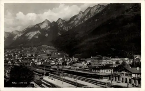 Ak Chur Kanton Graubünden, Gesamtansicht, Bahnhof