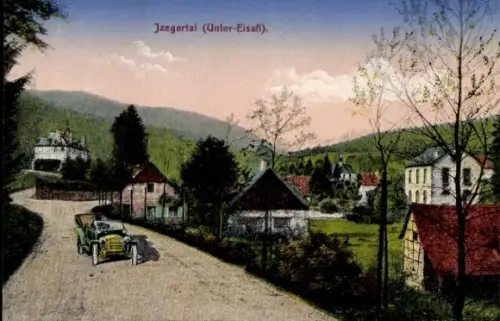 Ak Jaegerthal Windstein Elsaß Bas Rhin, Teilansicht des Ortes, Auto 