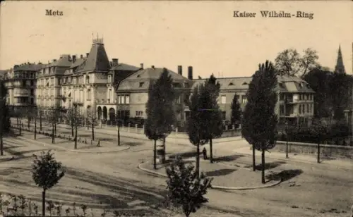 Ak Metz Moselle, Kaiser Wilhelm-Ring, Gebäude, Bäume, Straßenansicht