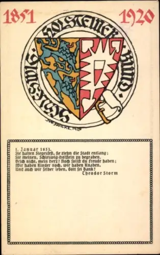 Künstler Ak Kahlke, Max, Schleswig Holsteiner Bund 1851 - 1920, Theodor Storm, Wappen