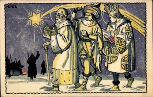 Künstler Ak Diez, Feldweihnacht, Heilige Drei Könige mit Leibniz Keksen, Reklame
