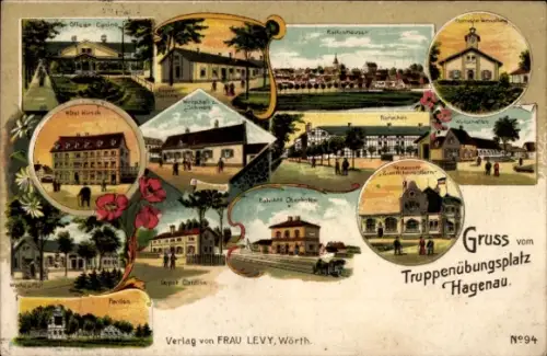 Litho Haguenau Hagenau im Elsass Bas Rhin, Truppenübungsplatz, Bahnhof, Teilansichten
