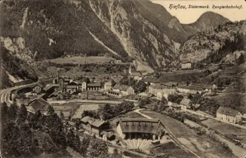 Ak Hieflau Landl in der Steiermark, Gesamtansicht, Rangierbahnhof