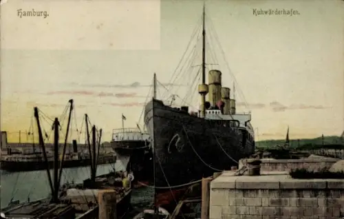 Ak Hamburg Mitte Steinwerder Kuhwerder Kuhwärder, Dampfer im Hafen