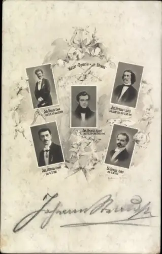 Ak Walzer-Dynastie Strauss, Johann Strauss, Josef Strauss, Eduard Strauss, Komponisten, Portraits
