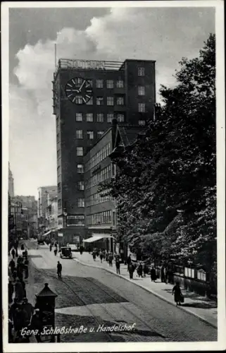 Ak Gera in Thüringen, Schloßstraße, Handelshof, Uhr