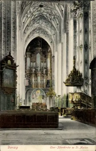 Ak Gdańsk Danzig, Ober-Pfarrkirche zu St. Marien, Innenansicht