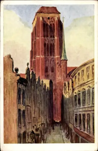 Künstler Ak Hellingrath, Berth., Gdańsk Danzig, Beutlergasse, Marienturm