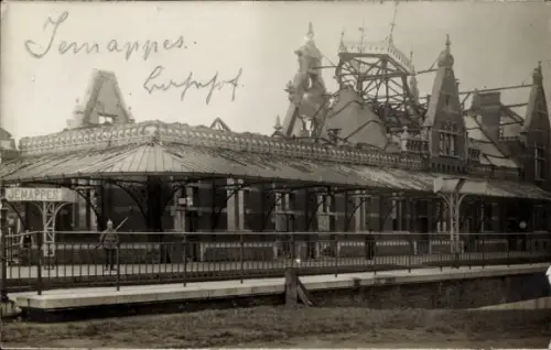 Foto Ak Jemappes Wallonien Hennegau, Bahnhof, Kriegszerstörung I. WK