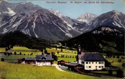 Ak Schladming Steiermark, Gesamtansicht, Pfarrkirche St. Rupert am Kulm