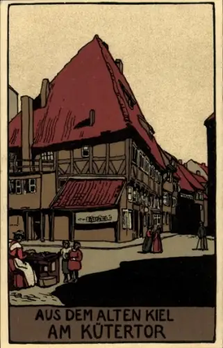 Steindruck Ak Kiel, Altstadt, Am Kütertor