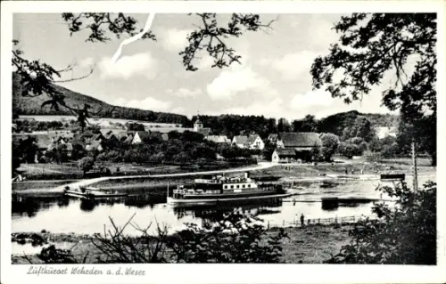 Ak Wehrden Beverungen Nordrhein Westfalen, Weserpartie, Panorama, Binnenschiff