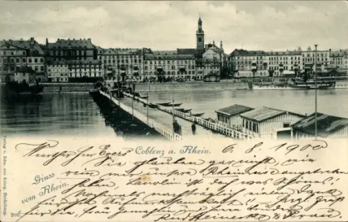 Ak Coblenz Koblenz am Rhein,  Rheinufer mit Anlegesteg, Promenade, Stadtansicht