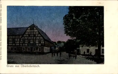 Luna Ak Oberbobritzsch Bobritzsch im Erzgebirge, Straßenpartie, Fachwerkhaus