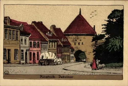 Steindruck Ak Hansestadt Rostock, Petritor
