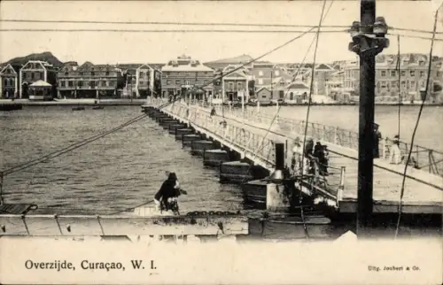 Ak Curaçao Niederländische Antillen Karibik, Overzijde, Schiffbrücke