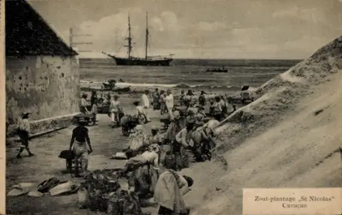 Ak Curaçao Niederländische Antillen Karibik, Salzplantage St. Nicolas