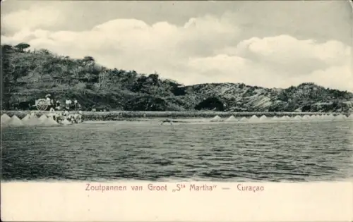 Ak Curaçao Niederländische Antillen Karibik, Salzpfannen von Groot Sta Martha