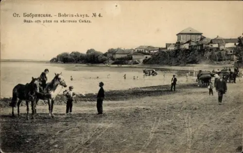 Ak Bobrinskaja Ukraine, Teilansicht, Reiter am Ufer