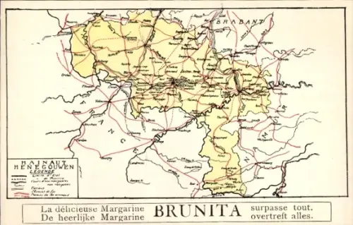 Landkarten Ak Provinz Hennegau, Hainaut, Reklame Margarine Brunita