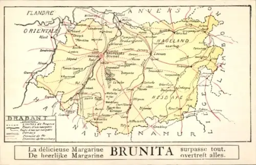 Landkarten Ak Provinz Brabant Belgien, Reklame Margarine Brunita