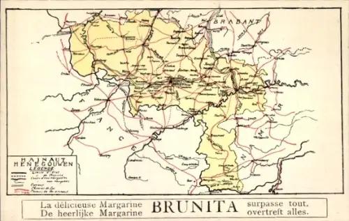 Landkarten Ak Provinz Hennegau Belgien, Hainaut, Reklame Margarine Brunita