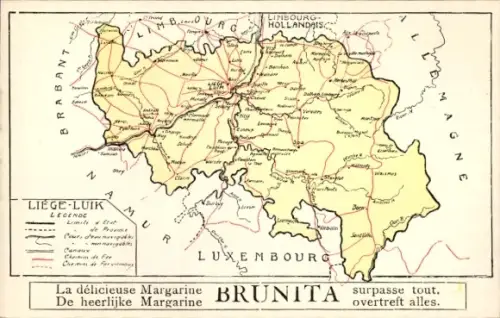 Landkarten Ak Provinz Lüttich Belgien, Reklame Margarine Brunita