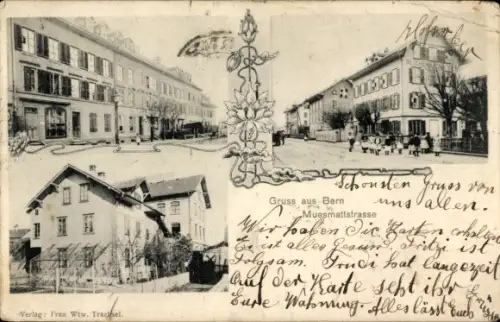 Ak Bern Stadt Schweiz, Muesmattstraße, Geschäftshäuser