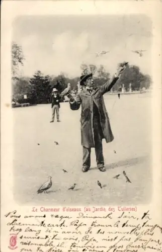 Ak Paris, Jardin des Tuileries, Le Charmeur d'Oiseaux