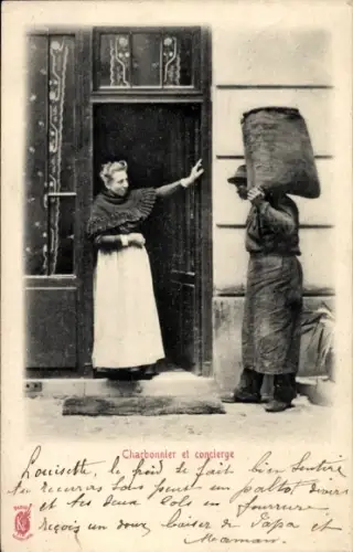 Ak Paris, Kohlenhändler an einer Haustür, Concierge