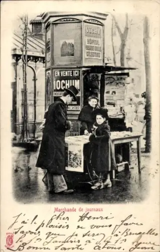 Ak Paris, Zeitungsverkäuferin, Kiosk