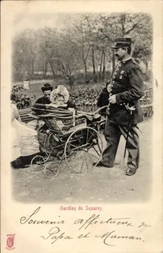Ak Paris, Platzwächter, Kinderwagen
