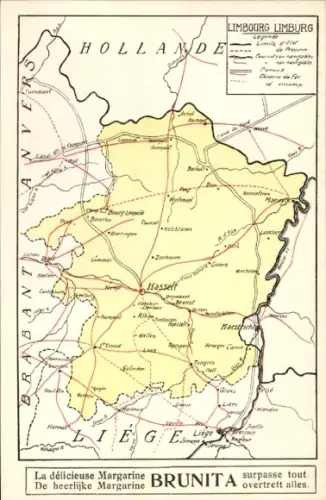Landkarten Ak Provinz Limburg Belgien, Reklame Margarine Brunita
