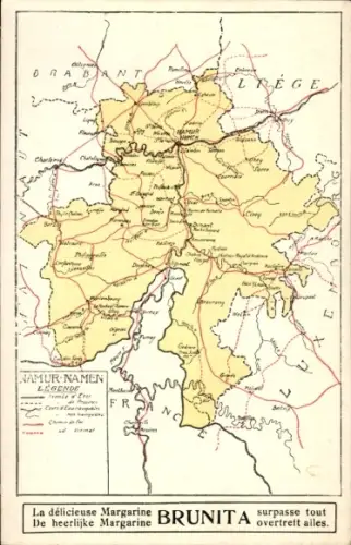 Landkarten Ak Provinz Namur Belgien, Reklame Margarine Brunita