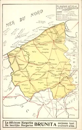 Landkarten Ak Provinz Westflandern Belgien, Reklame Margarine Brunita