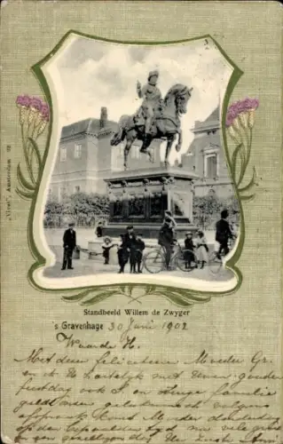 Passepartout Ak  's Gravenhage Den Haag Südholland, Standbild Willem de Zwyger