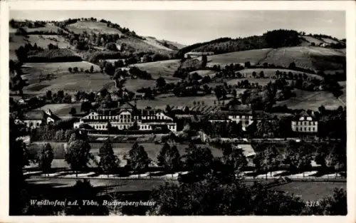 Ak Waidhofen an der Ybbs in Niederösterreich, Hügellandschaft, Baumreihe am Ufer, Großes mehrteil