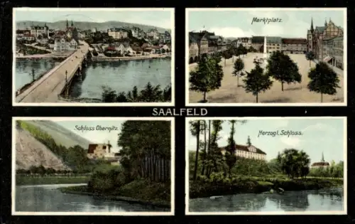 Ak Obernitz Saalfeld an der Saale Thüringen,  Marktplatz, Schloss Obernitz, Herzogl. Schloss