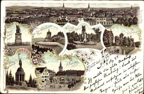 Litho Herford in Westfalen, Wittekind Denkmal, Kriegerdenkmal, Markt, Hermannsdenkmal, Externsteine