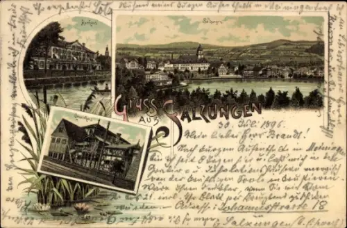 Litho Bad Salzungen in Thüringen, Gesamtansicht, Kurhaus