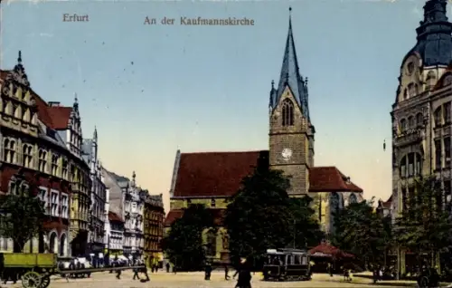 Ak Erfurt in Thüringen, An der Kaufmannskirche, Straßenbahn