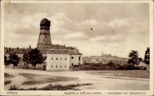 Ak Sopron Ödenburg Ungarn, Panorama mit Windmühle